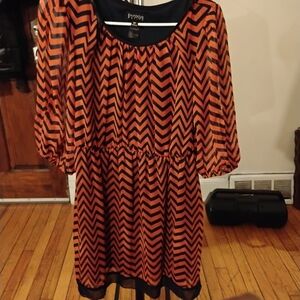 My Michelle Orange and Black Chevron Long Sleeve Dress
